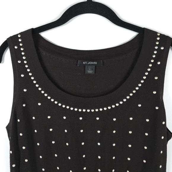 ST. JOHN WOOL Blend Riveted Chocolate Brown Shell Top Size SMALL - Picture 4 of 10